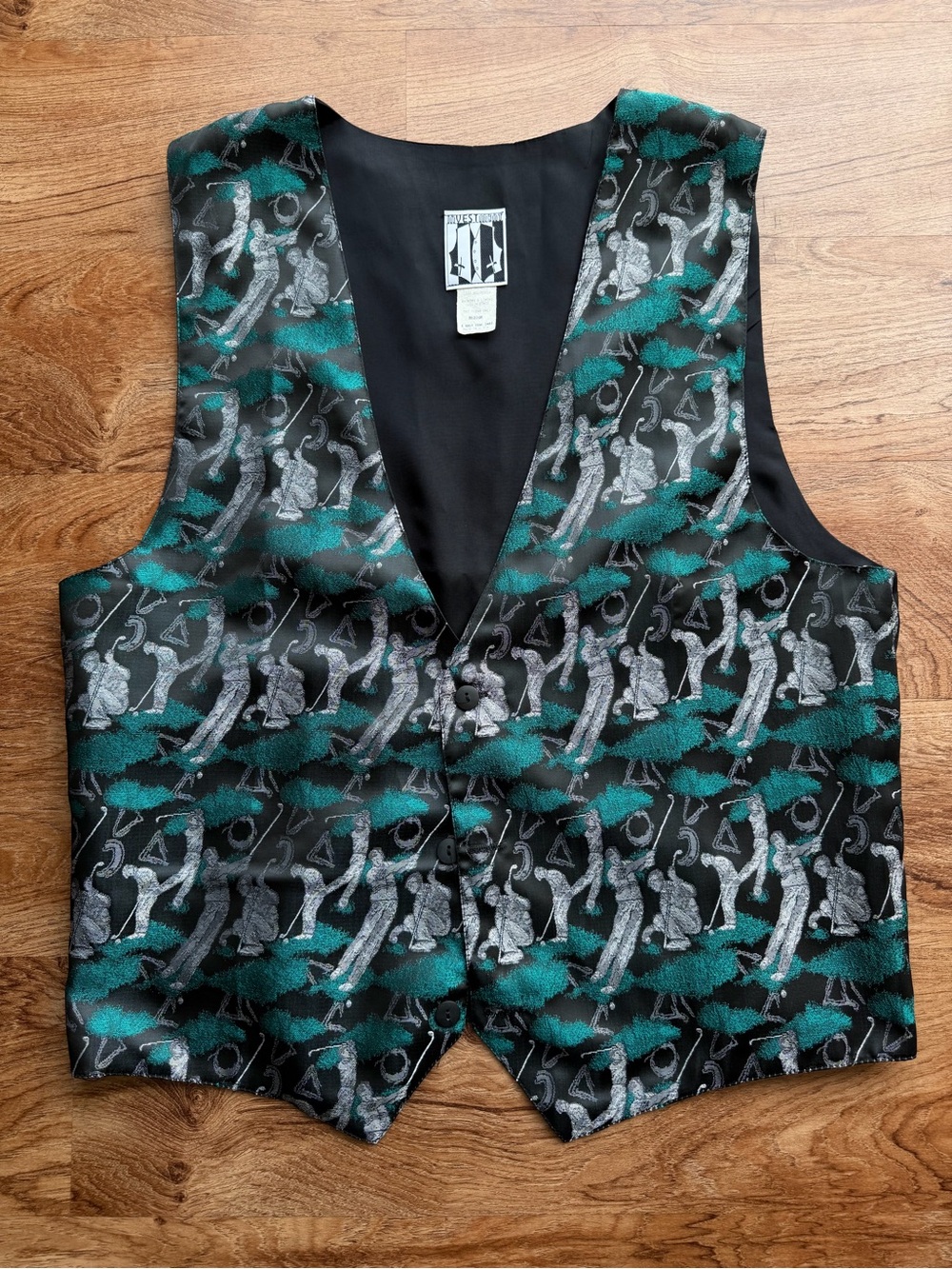 Investments Black and Teal Patterned Men's Vest